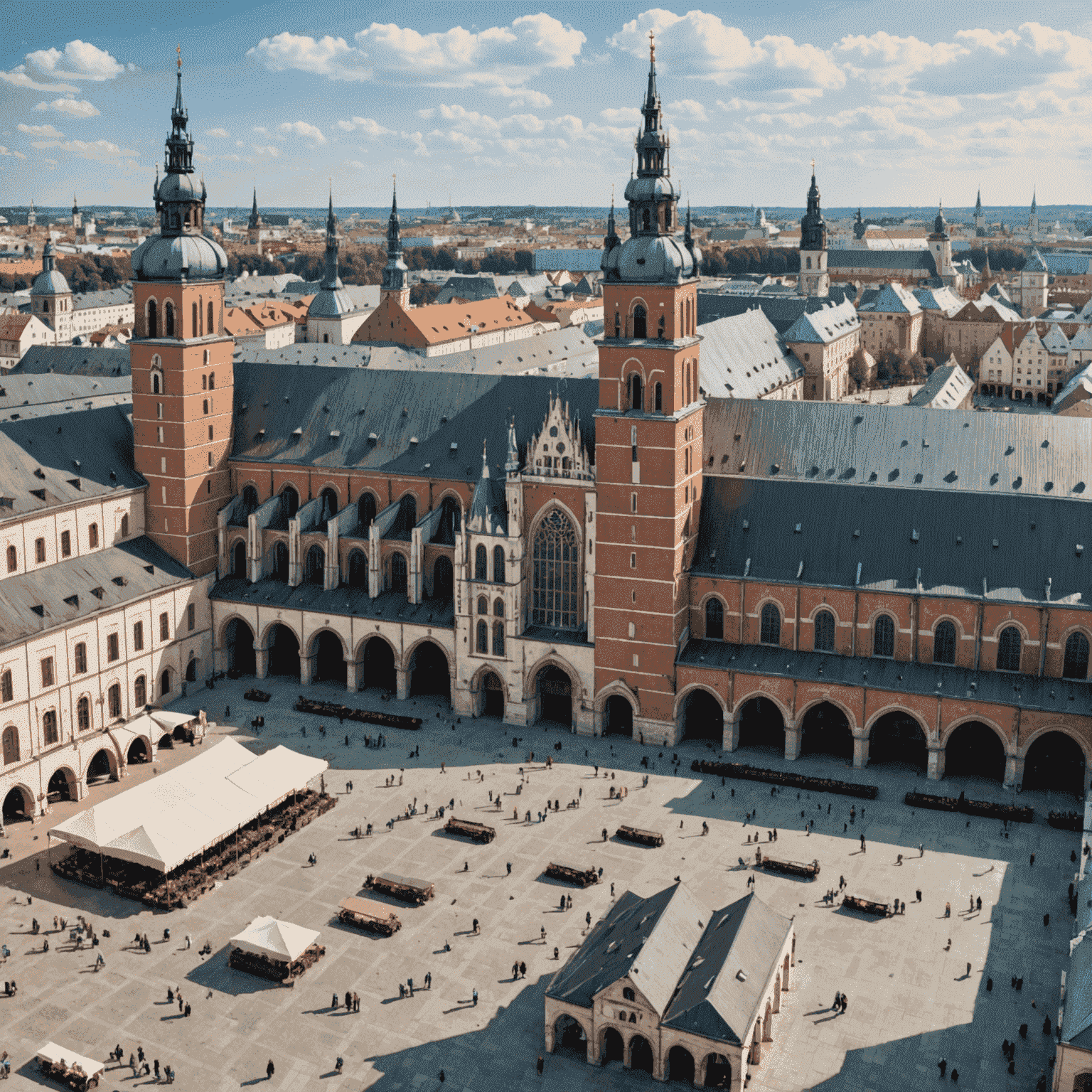 Widok na Rynek Główny w Krakowie z Sukiennicami i Kościołem Mariackim