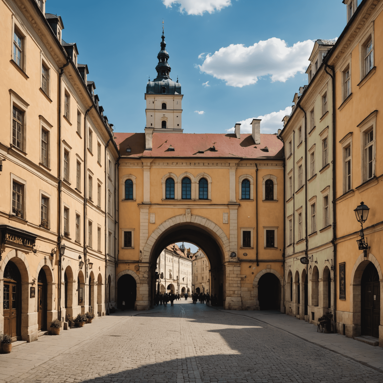 Panorama Starego Miasta w Lublinie z charakterystyczną Bramą Krakowską